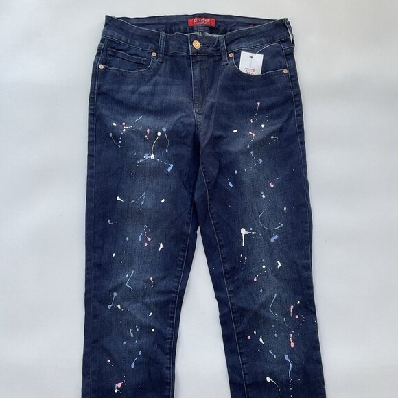Guess Women’s High Rise Skinny Jeans Painted Splitter Details In Blue Size 28 - Picture 3 of 13